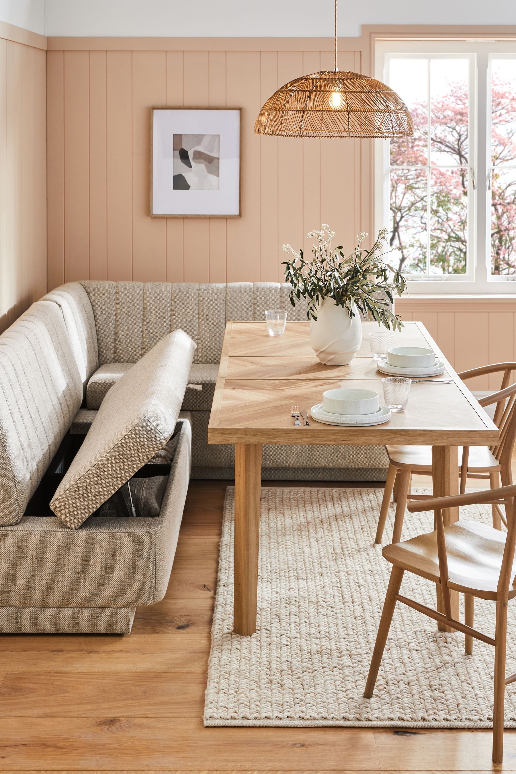 Buy Chunky Weave Mid Natural Anderson Corner Corner Storage Dining Bench from the Next UK online shop