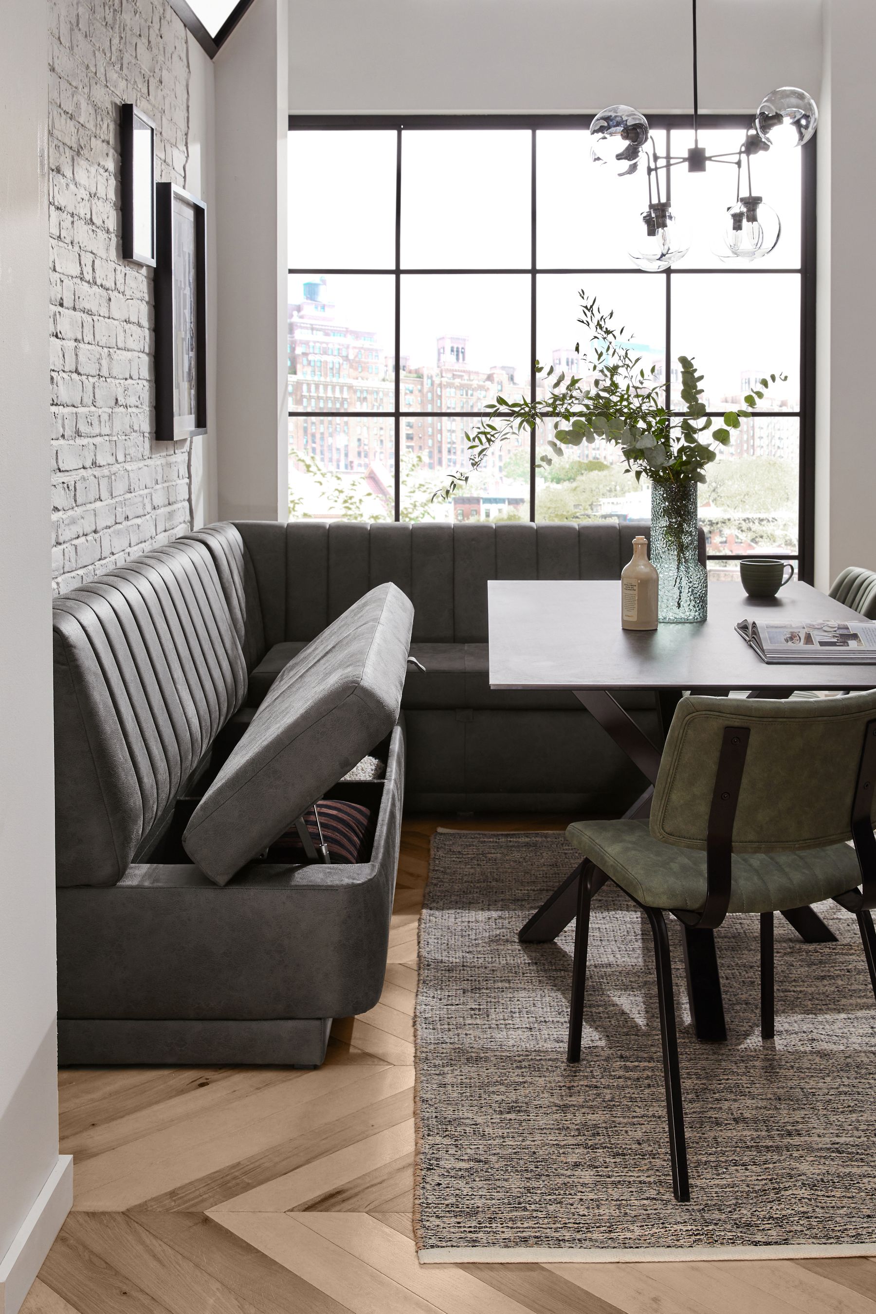 Buy Monza Faux Leather Dark Grey Anderson Corner Corner Storage Dining Bench from the Next UK online shop