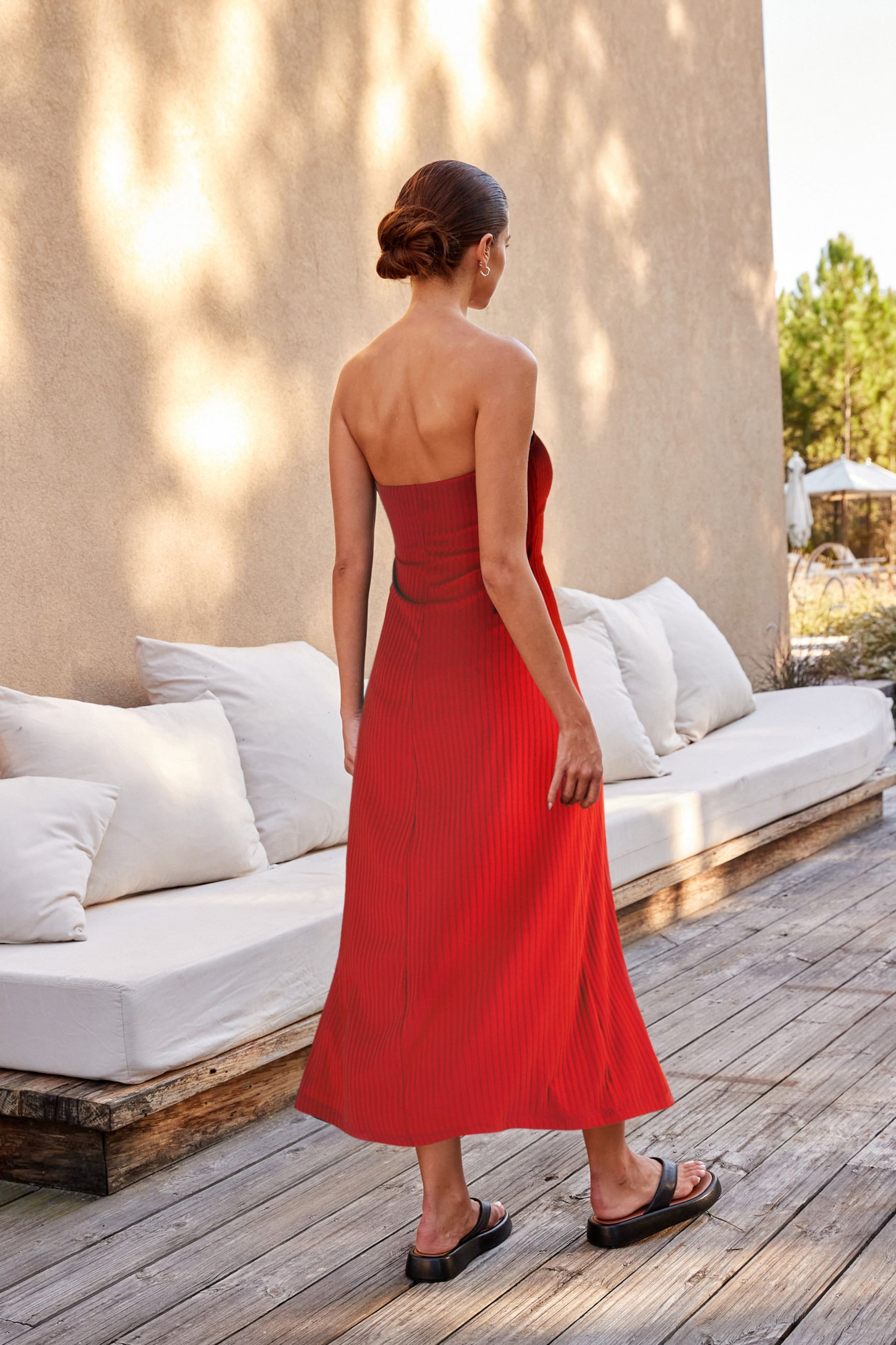 Red Bandeau Jersey Summer Dress - Image 5 of 9