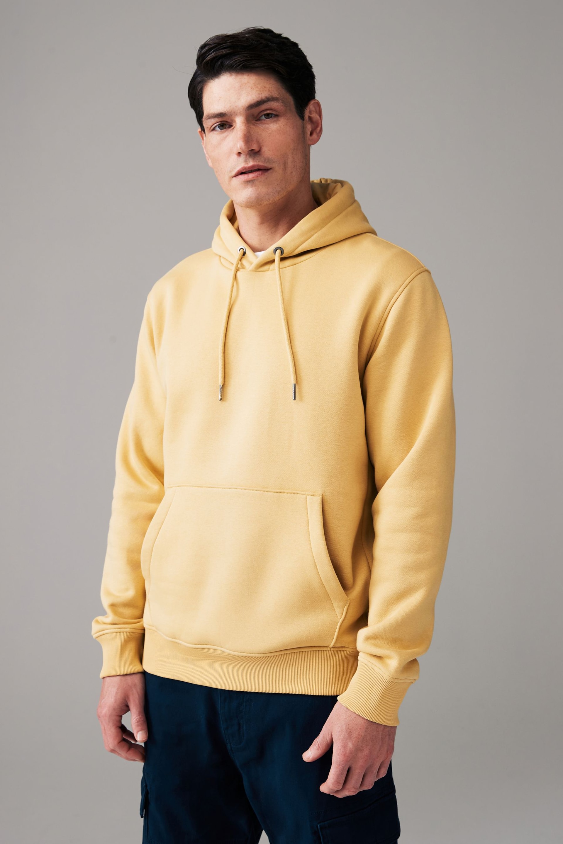 Yellow Regular Fit Jersey Cotton Rich Overhead Hoodie - Image 1 of 8