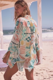Aqua/White/Pink Beach Shirt Cover-Up - Image 4 of 8