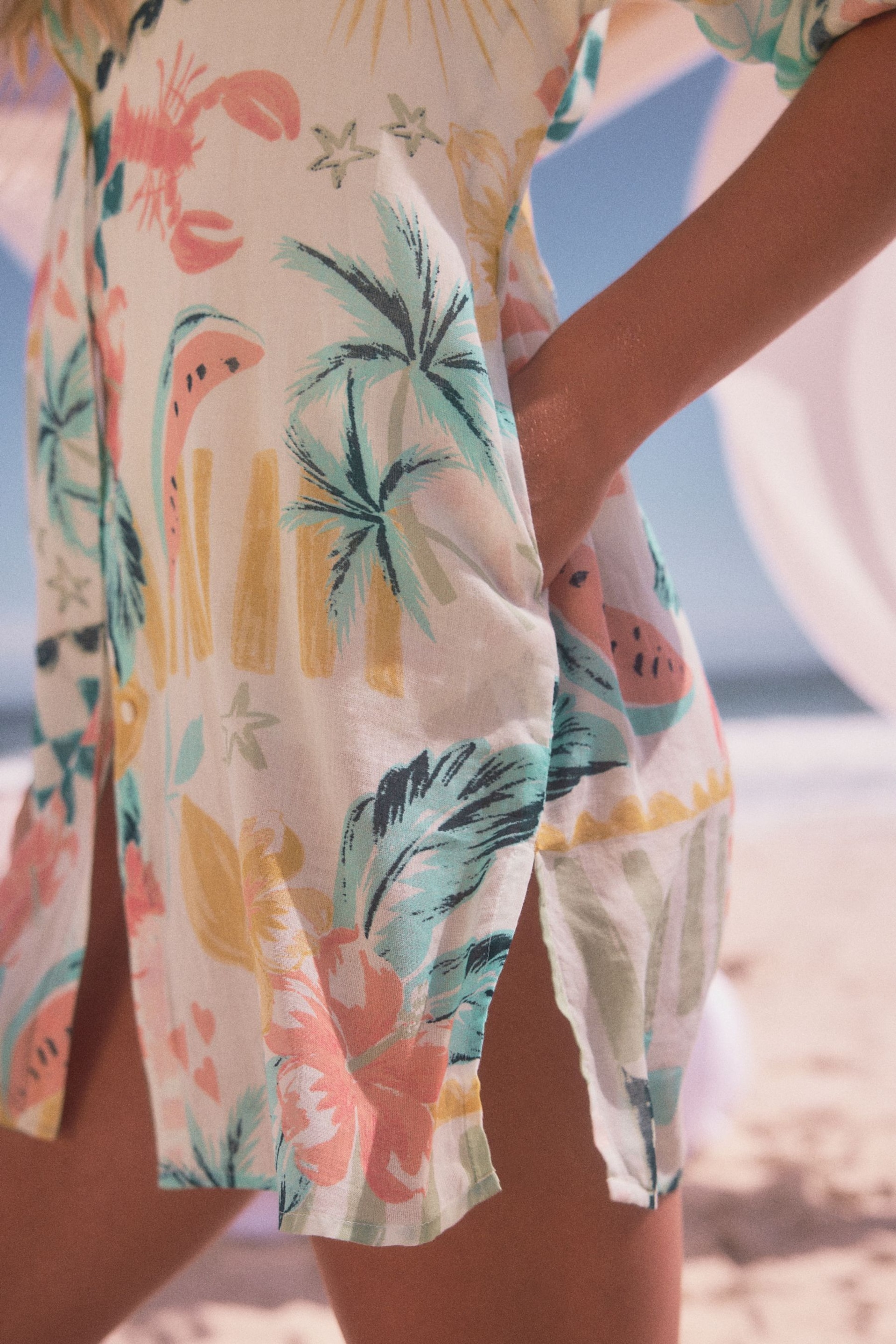 Aqua/White/Pink Beach Shirt Cover-Up - Image 6 of 8