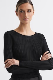 Reiss Black Lenni Sheer Knitted Long Sleeve Top - Image 1 of 5