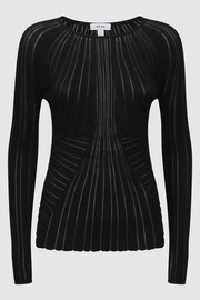 Reiss Black Lenni Sheer Knitted Long Sleeve Top - Image 2 of 5