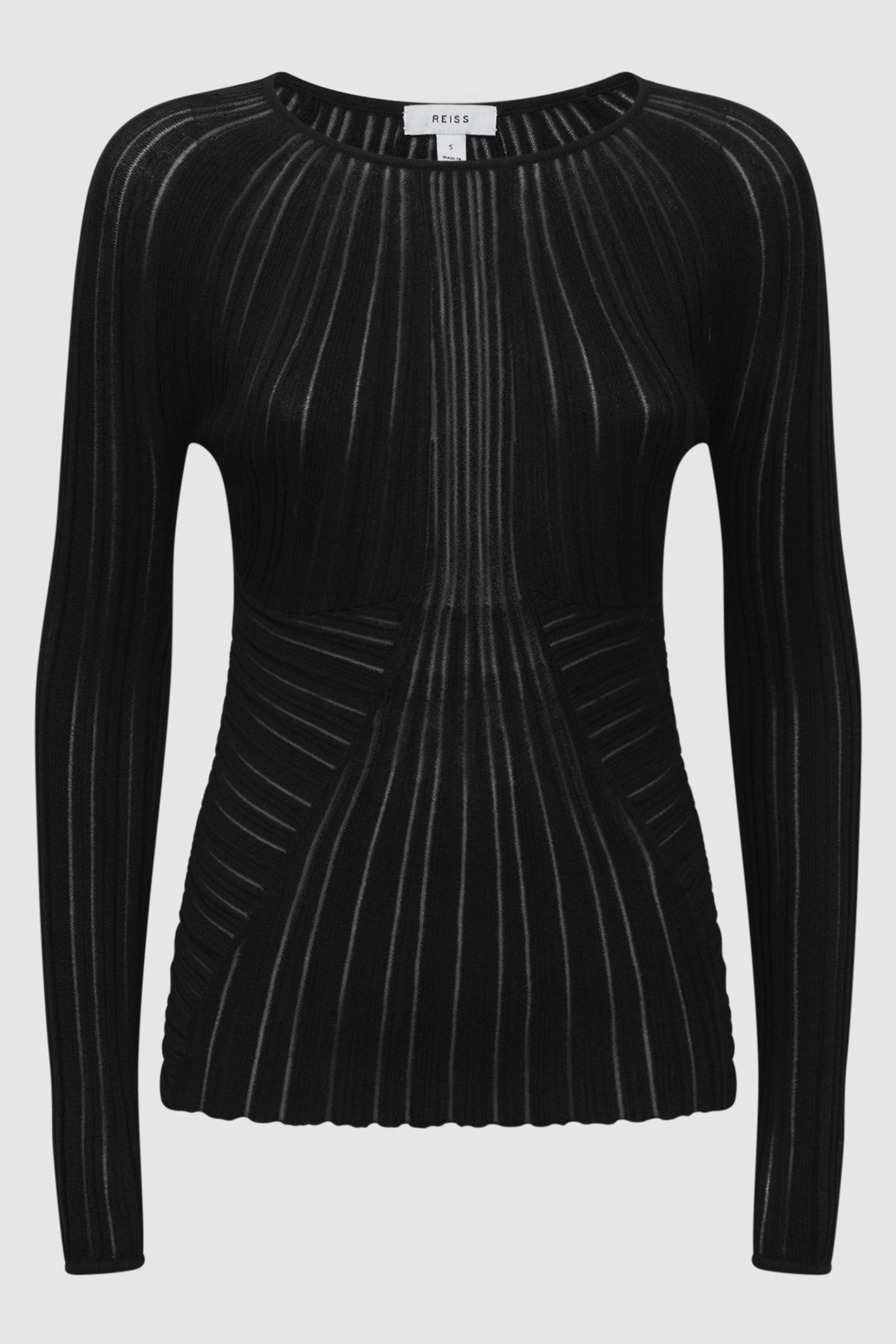 Reiss Black Lenni Sheer Knitted Long Sleeve Top - Image 2 of 5