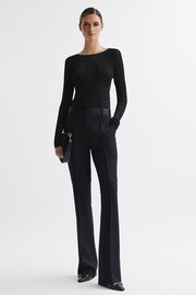 Reiss Black Lenni Sheer Knitted Long Sleeve Top - Image 3 of 5
