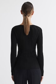 Reiss Black Lenni Sheer Knitted Long Sleeve Top - Image 5 of 5