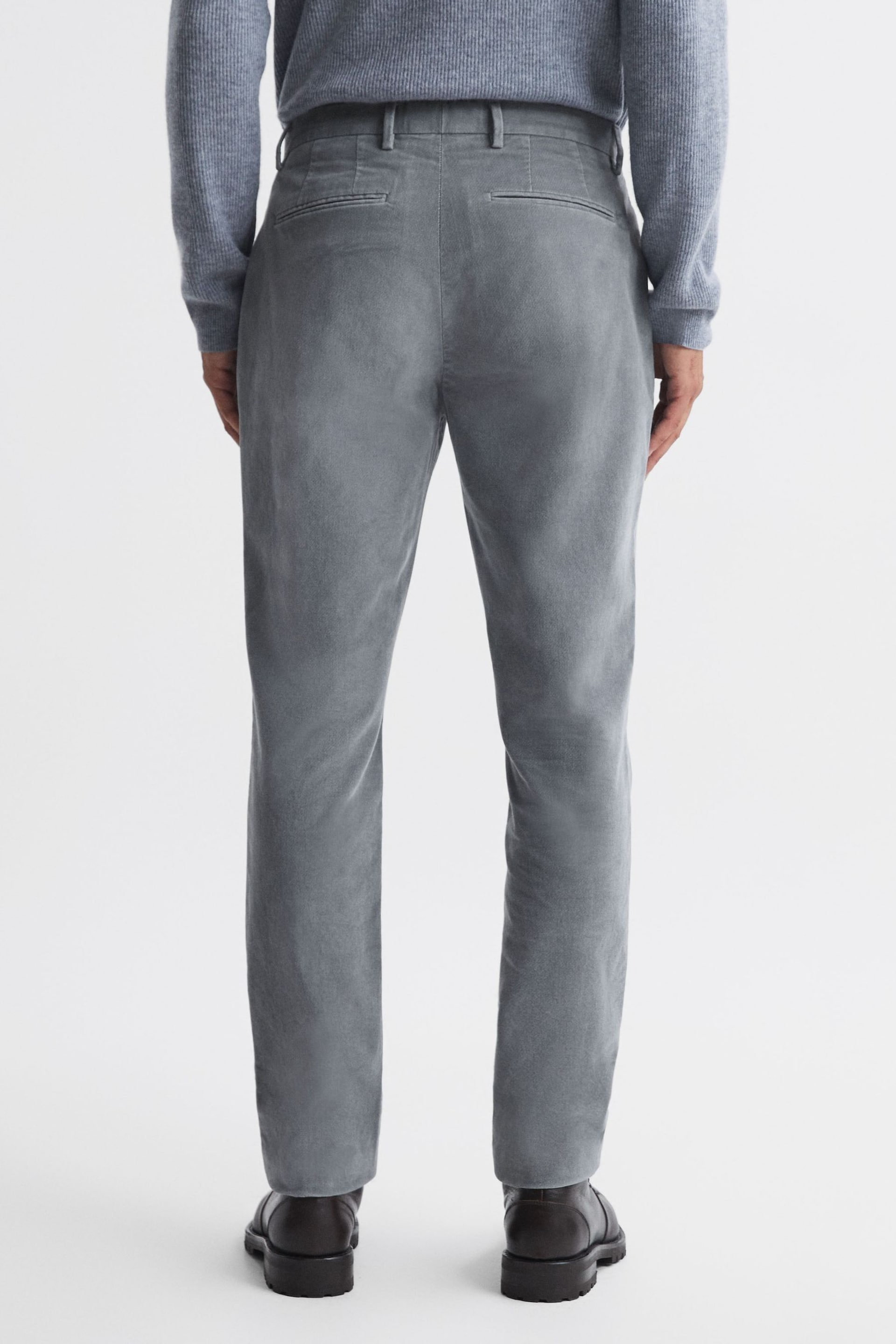 Reiss Grey Strike Slim Fit Brushed Cotton Trousers - Image 4 of 4