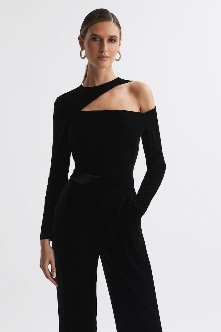 Reiss Black Adele Velvet Off-The-Shoulder Jumpsuit - Image 5 of 5