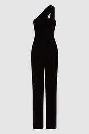 Reiss Black Winter Petite Velvet One-Shoulder Jumpsuit - Image 2 of 5
