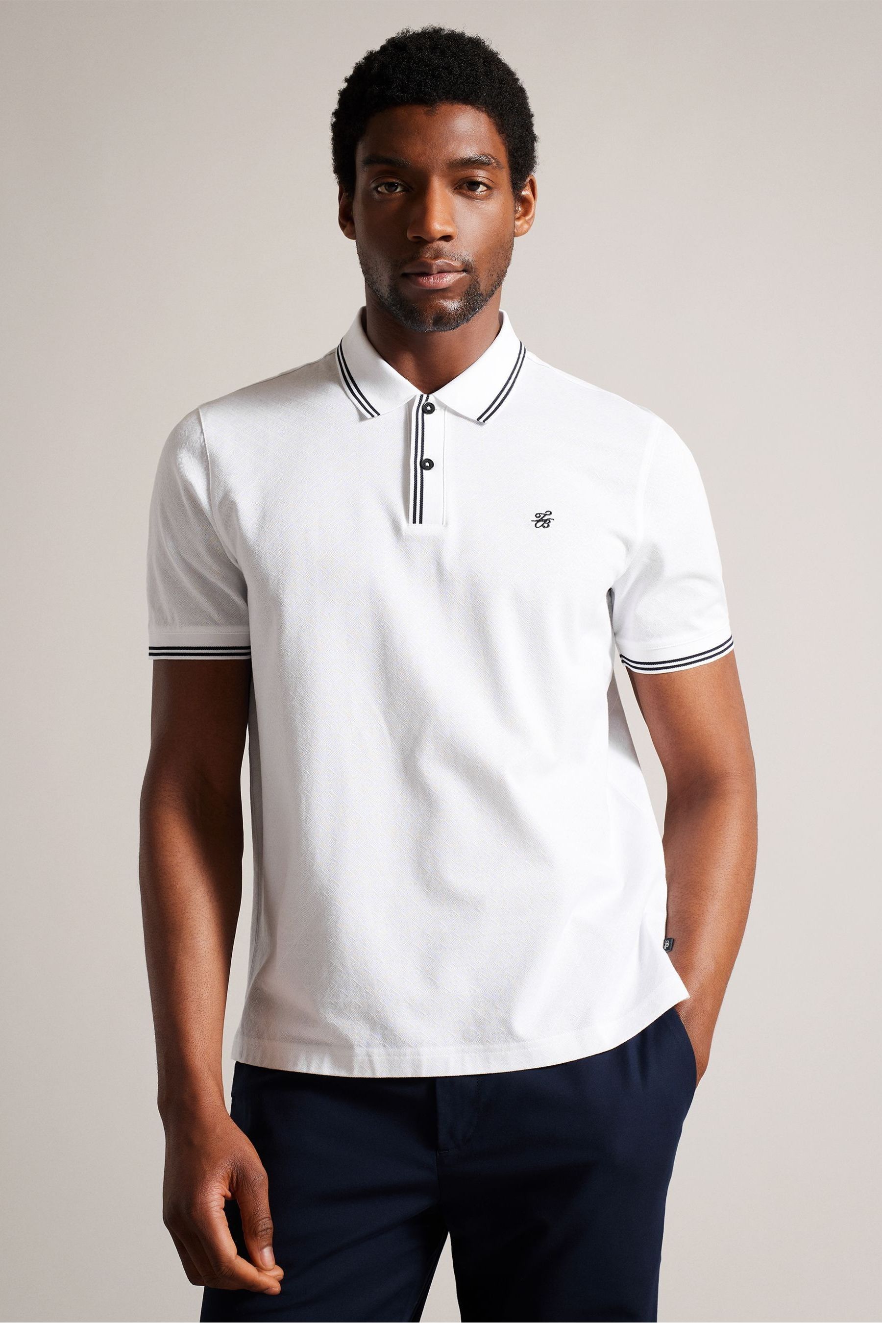 Buy Ted Baker Dynam White Short Sleeve Regular Fit Jacquard Polo Shirt from Next Luxembourg