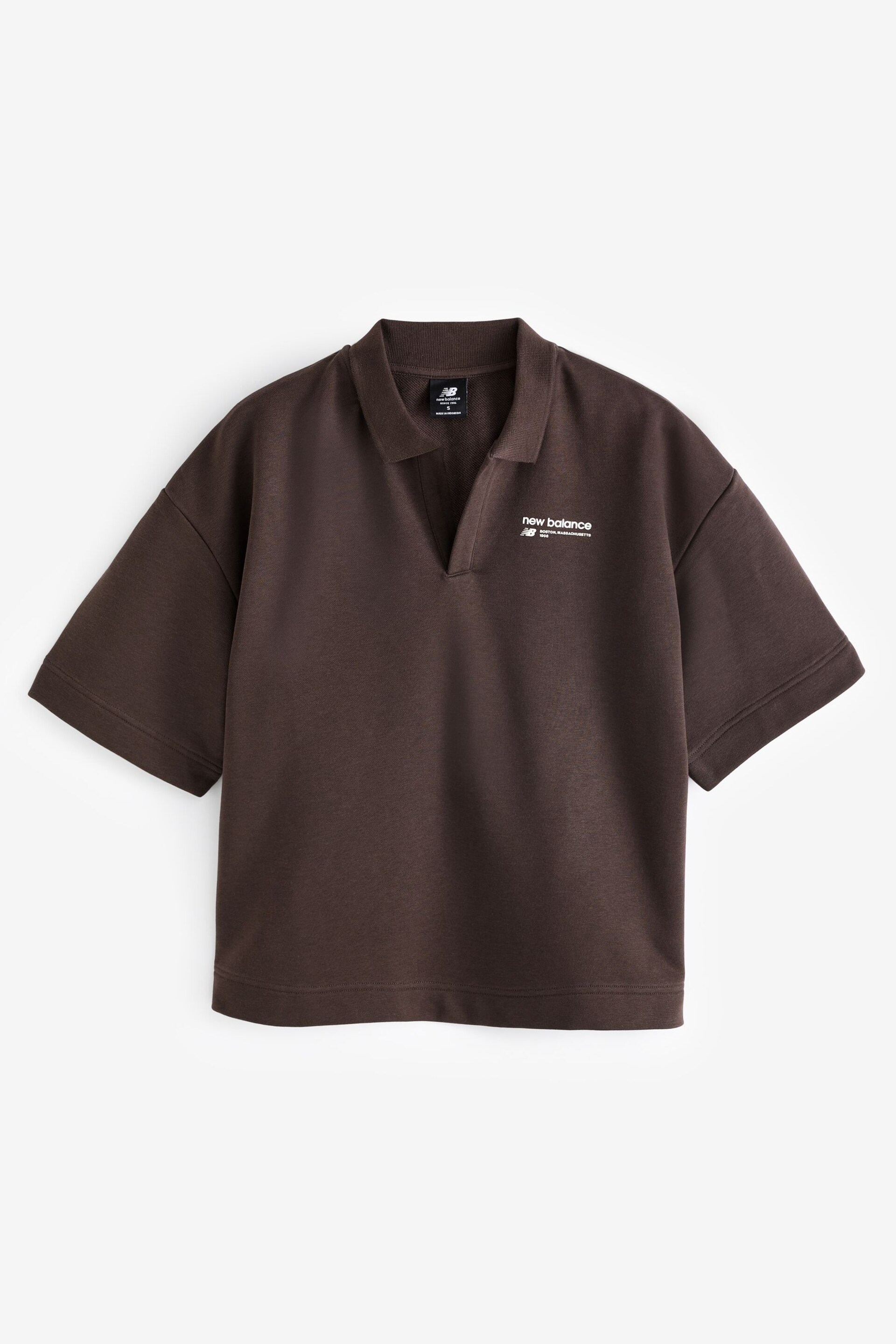 New Balance Brown Linear Heritage French Terry Polo Shirt - Image 5 of 5