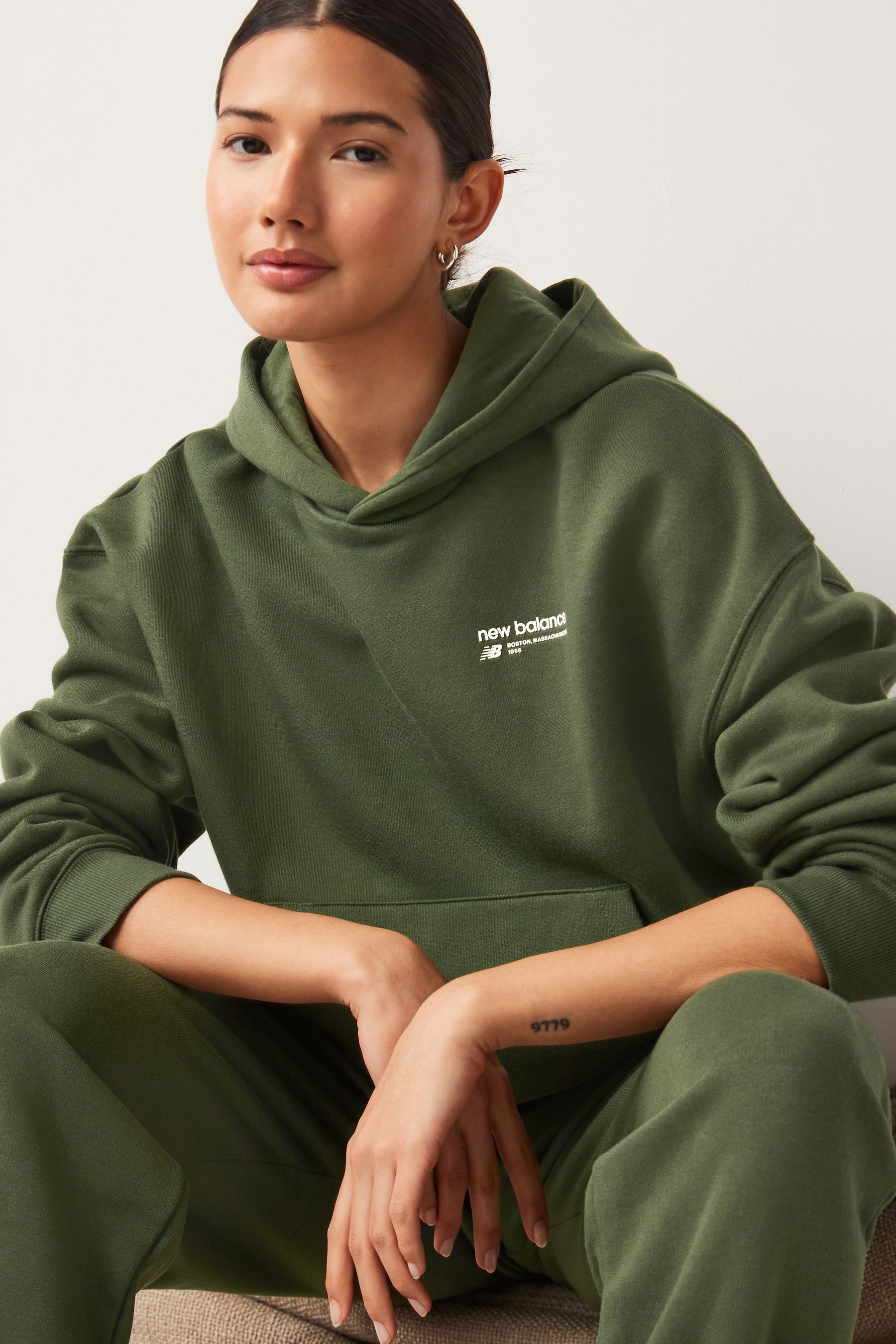 Buy New Balance Green Linear Heritage Brushed Fleece Hoodie from Next Luxembourg