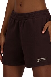 New Balance Brown Linear Heritage French Terry Shorts - Image 3 of 6