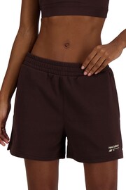 New Balance Brown Linear Heritage French Terry Shorts - Image 4 of 6