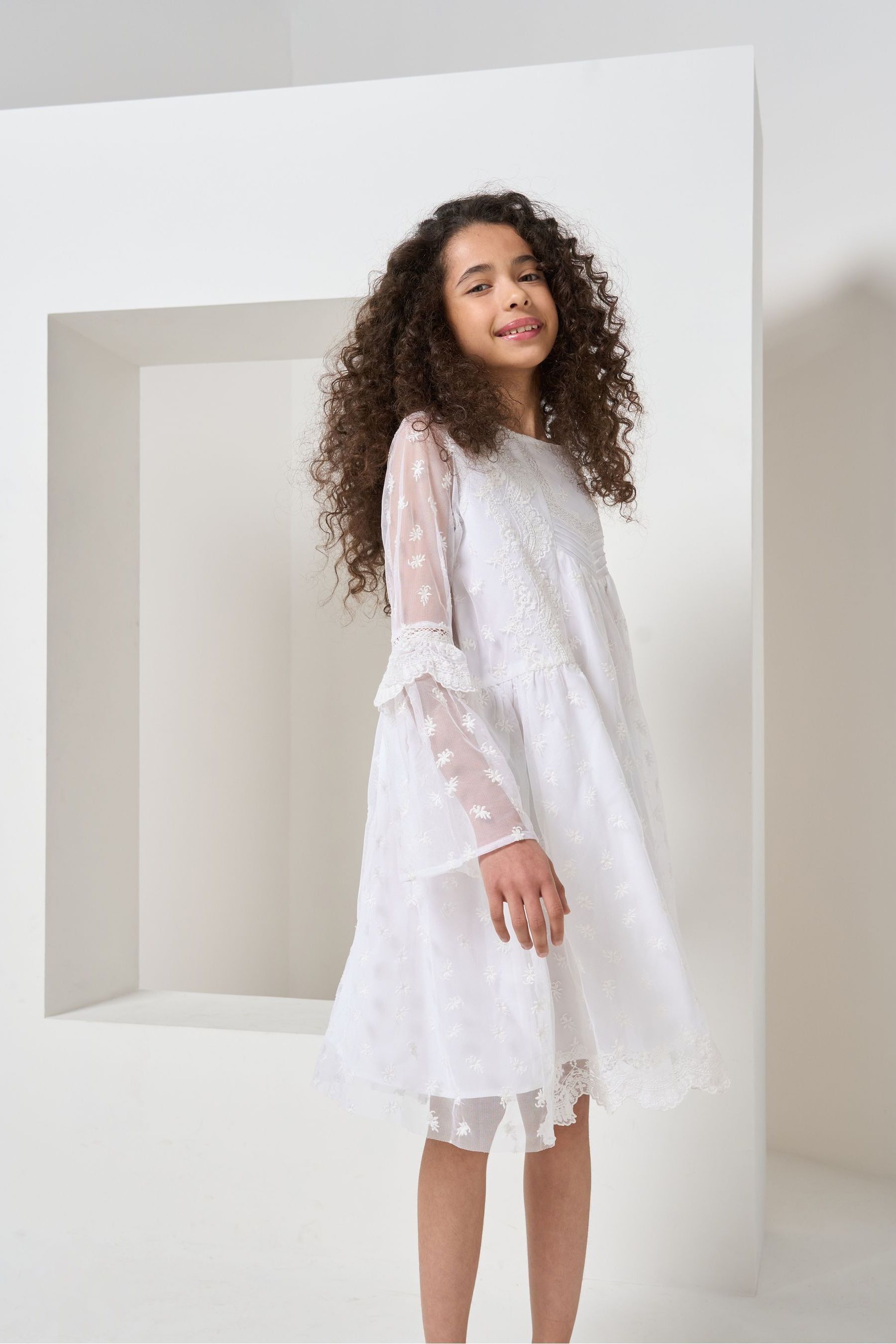Buy Angel Rocket White Lace Bell Boho Dress from Next Luxembourg