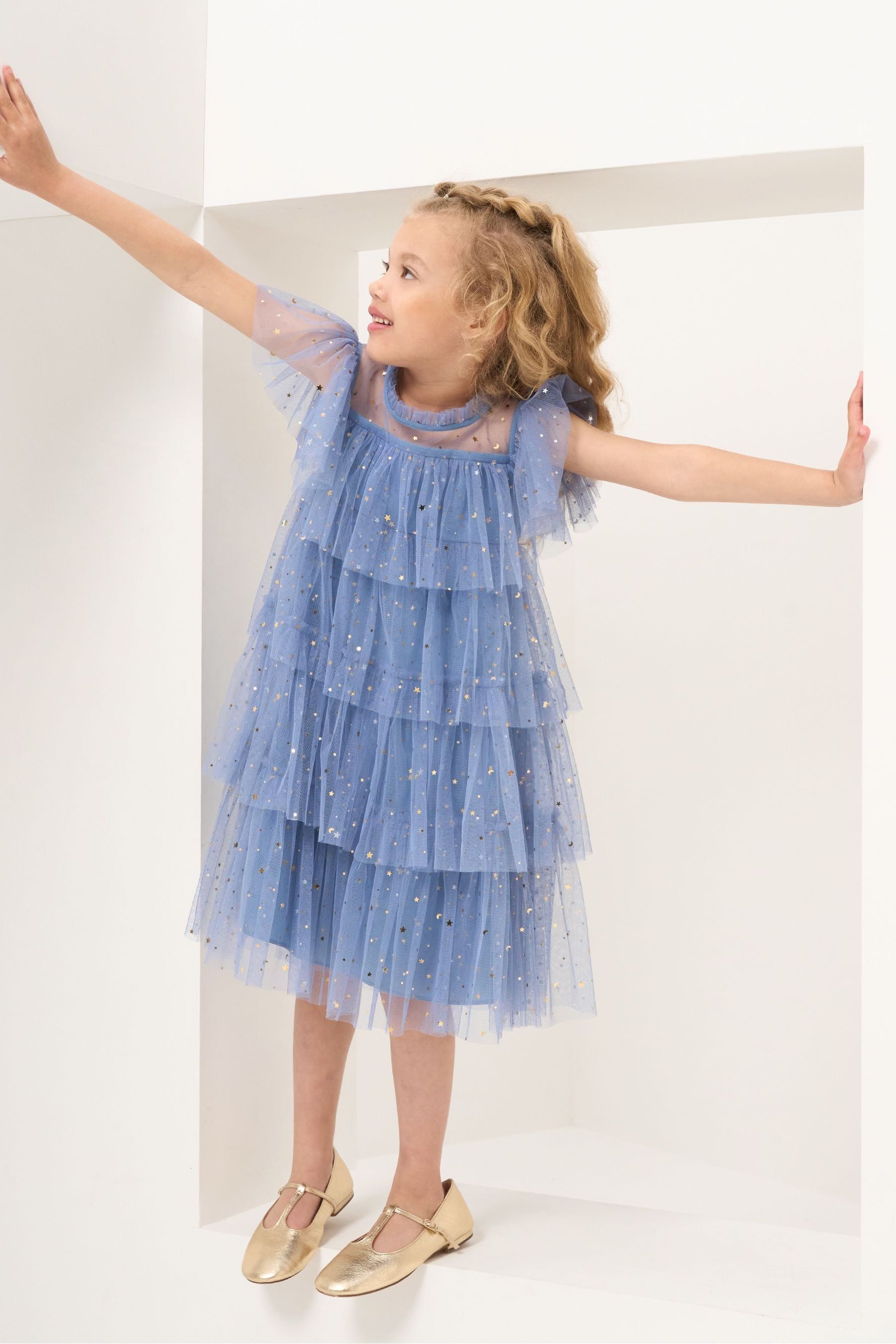 Buy Angel Rocket Blue Sequin Star Mesh Party Dress from Next Luxembourg