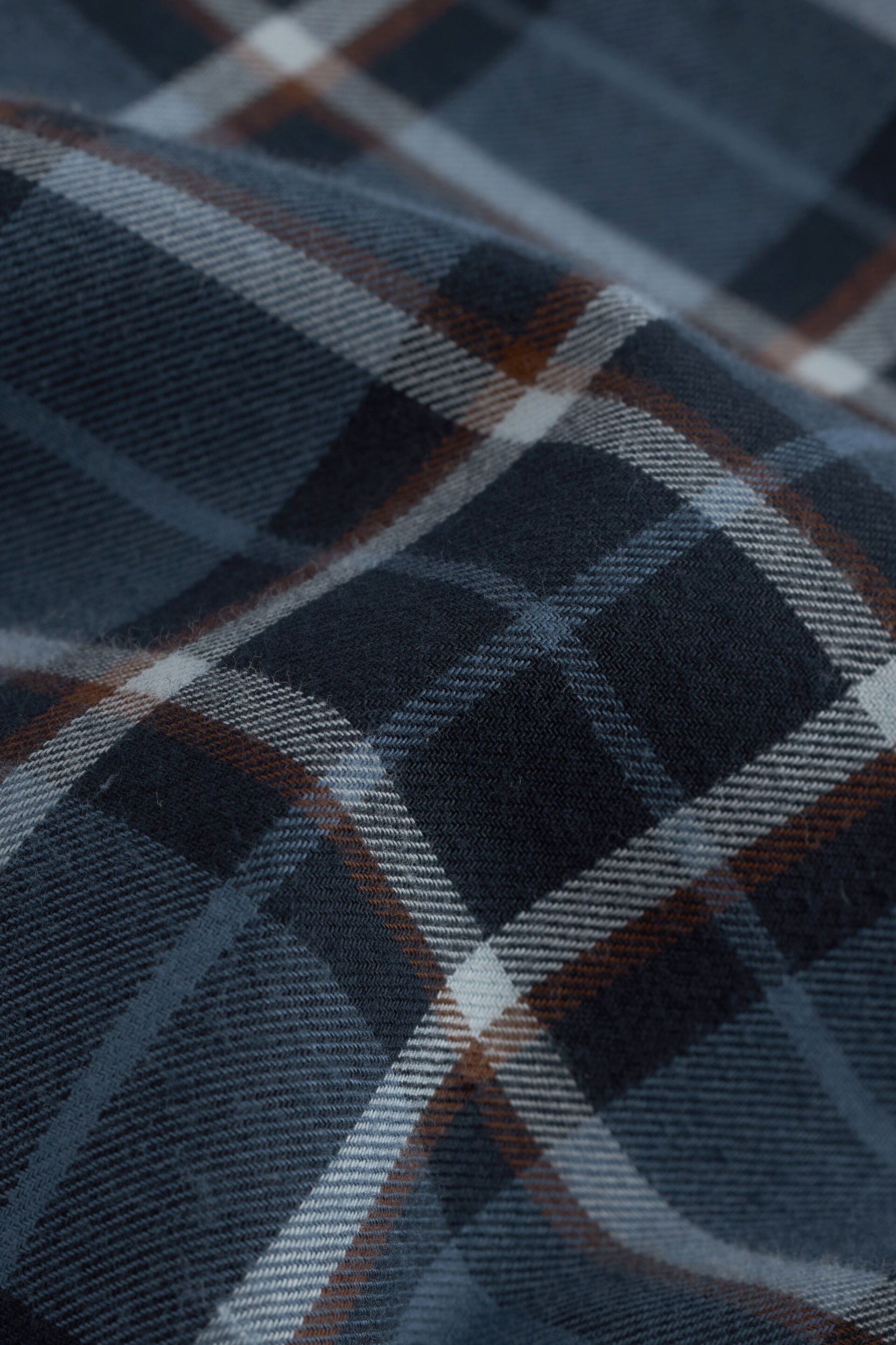 Navy Blue Check Regular Fit Brushed Flannel Shirt - Image 7 of 8