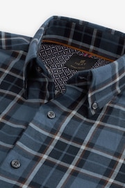 Navy Blue Check Regular Fit Brushed Flannel Shirt - Image 8 of 8