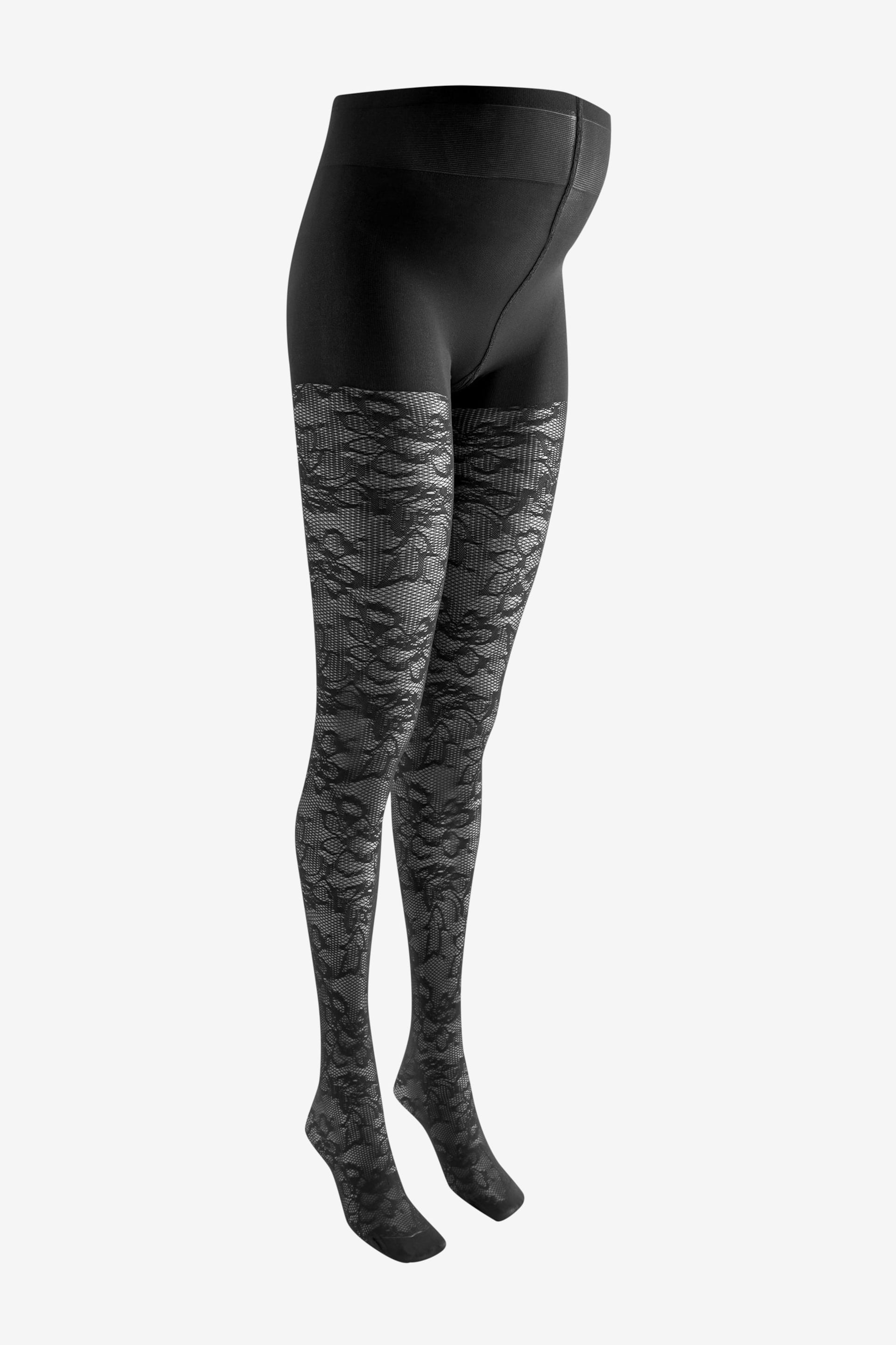 Black Lace Maternity Pattern Tights - Image 4 of 6