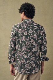 Olive Green/Neutral Brown Floral Slim Fit Printed Trimmed Shirt - Image 3 of 8