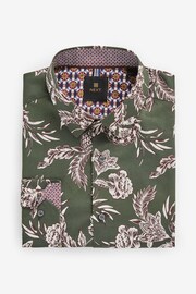 Olive Green/Neutral Brown Floral Slim Fit Printed Trimmed Shirt - Image 6 of 8