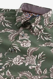 Olive Green/Neutral Brown Floral Slim Fit Printed Trimmed Shirt - Image 8 of 8