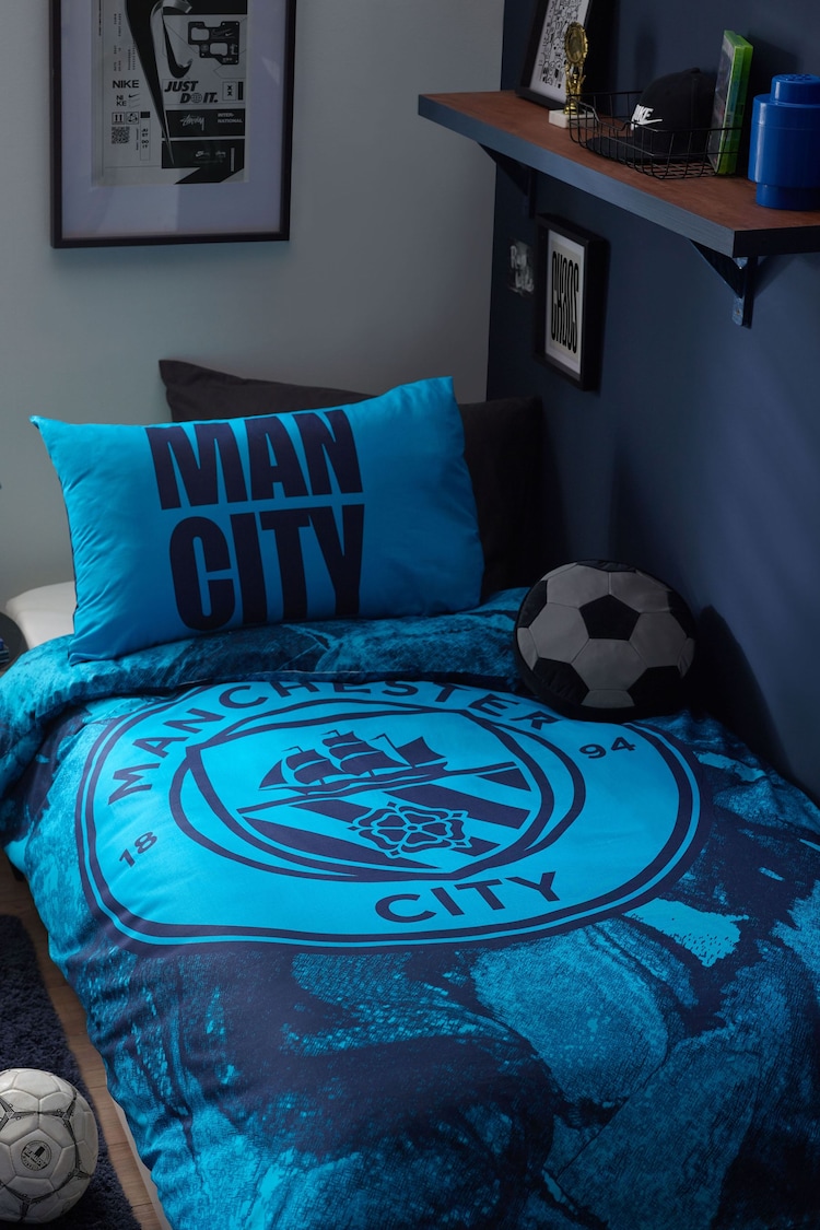 Blue Manchester City 100% Cotton Duvet Cover and Pillowcase Set - Image 1 of 6