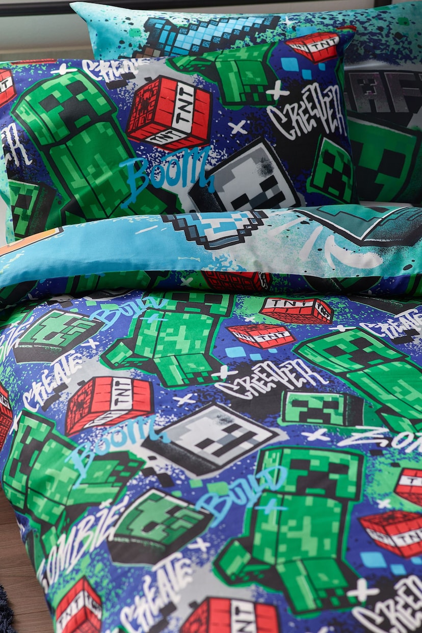 Blue Minecraft Duvet Cover and Pillowcase Set - Image 4 of 5