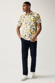 Neutral Floral Short Sleeve Print Polo Shirt - Image 2 of 7