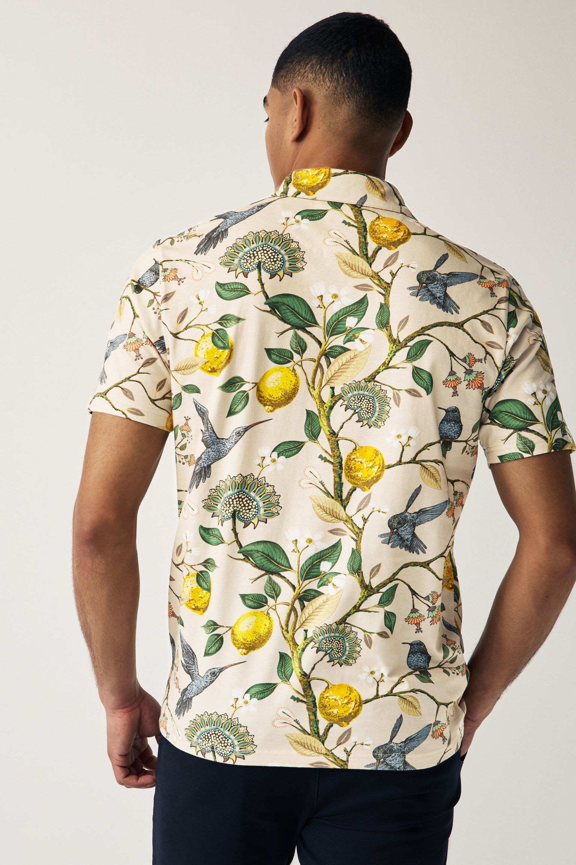 Neutral Floral Short Sleeve Print Polo Shirt - Image 3 of 7