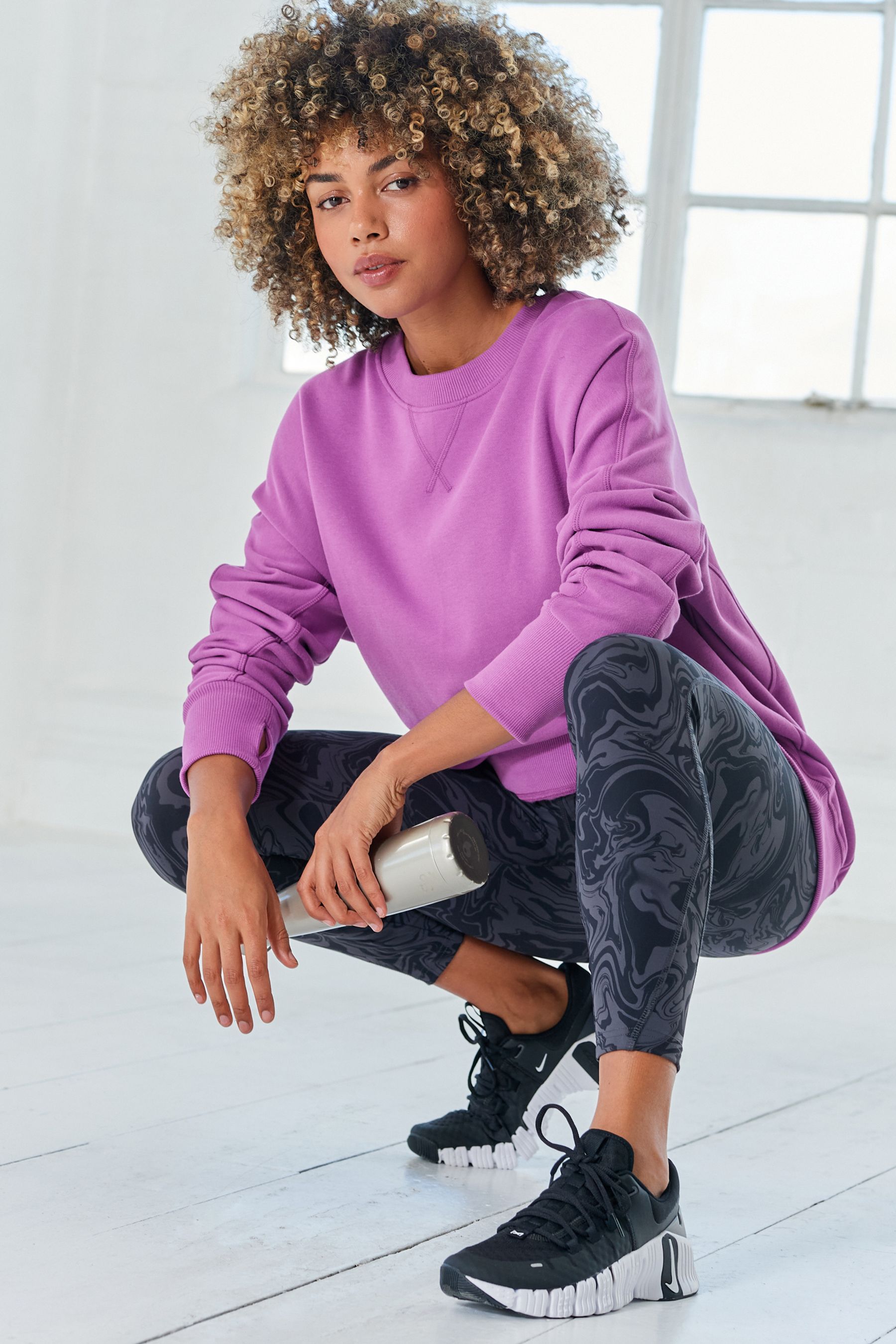 Buy Fluro Purple Active Sports Longline Crew Neck Sweatshirt from Next Luxembourg