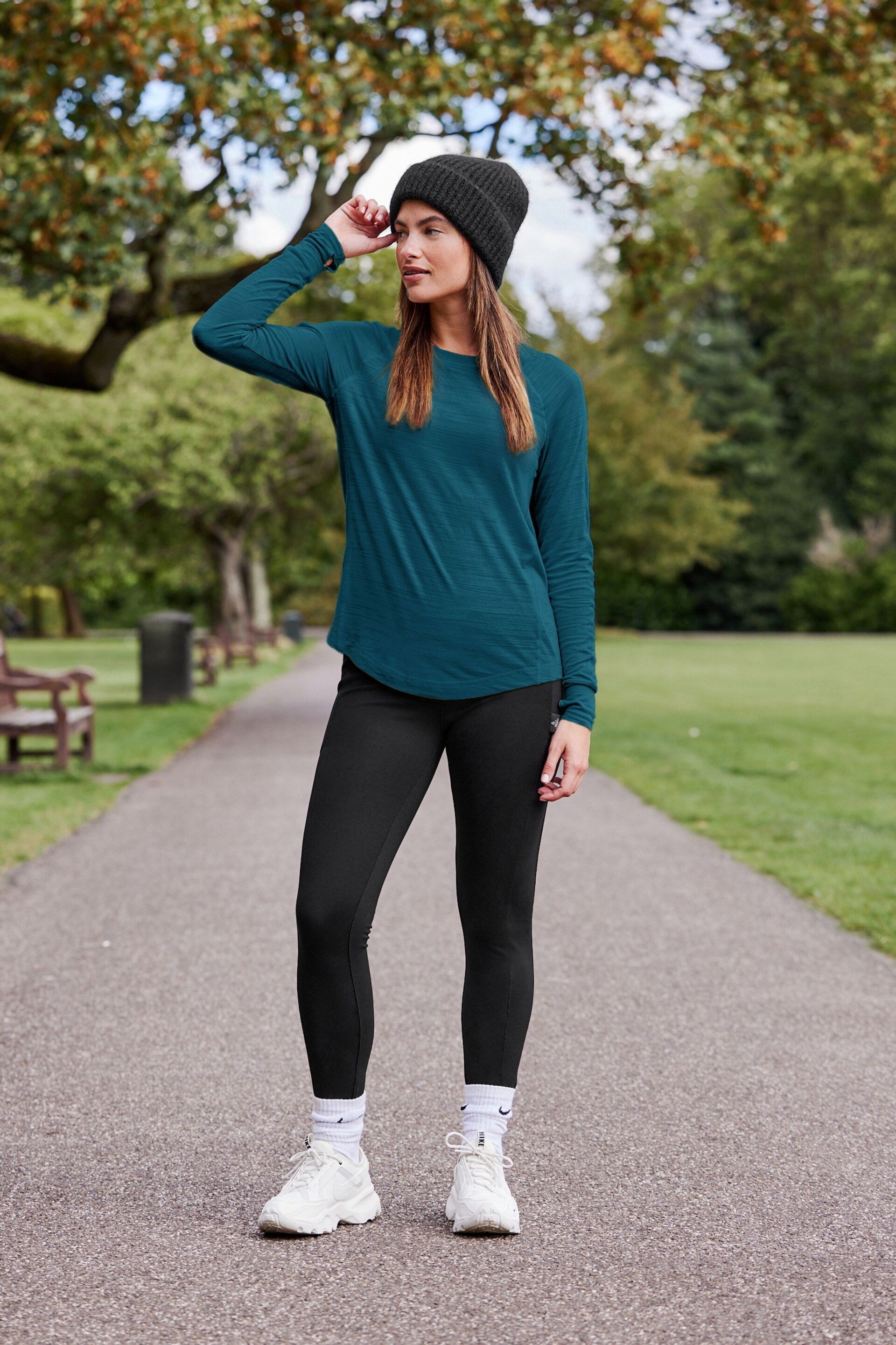 Teal Blue Active Lightweight Stitch Detail Long Sleeve Top - Image 2 of 6