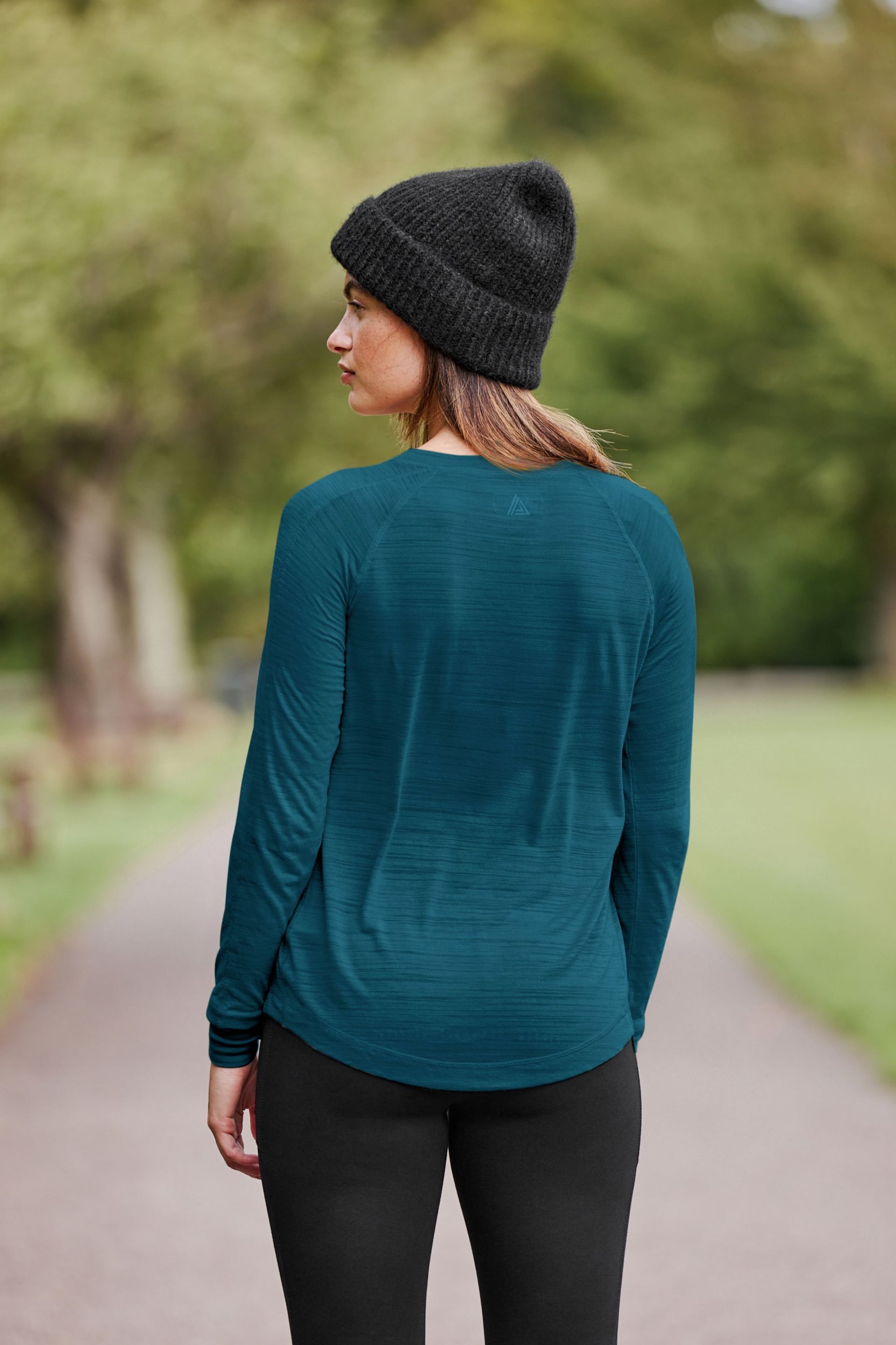 Teal Blue Active Lightweight Stitch Detail Long Sleeve Top - Image 3 of 6