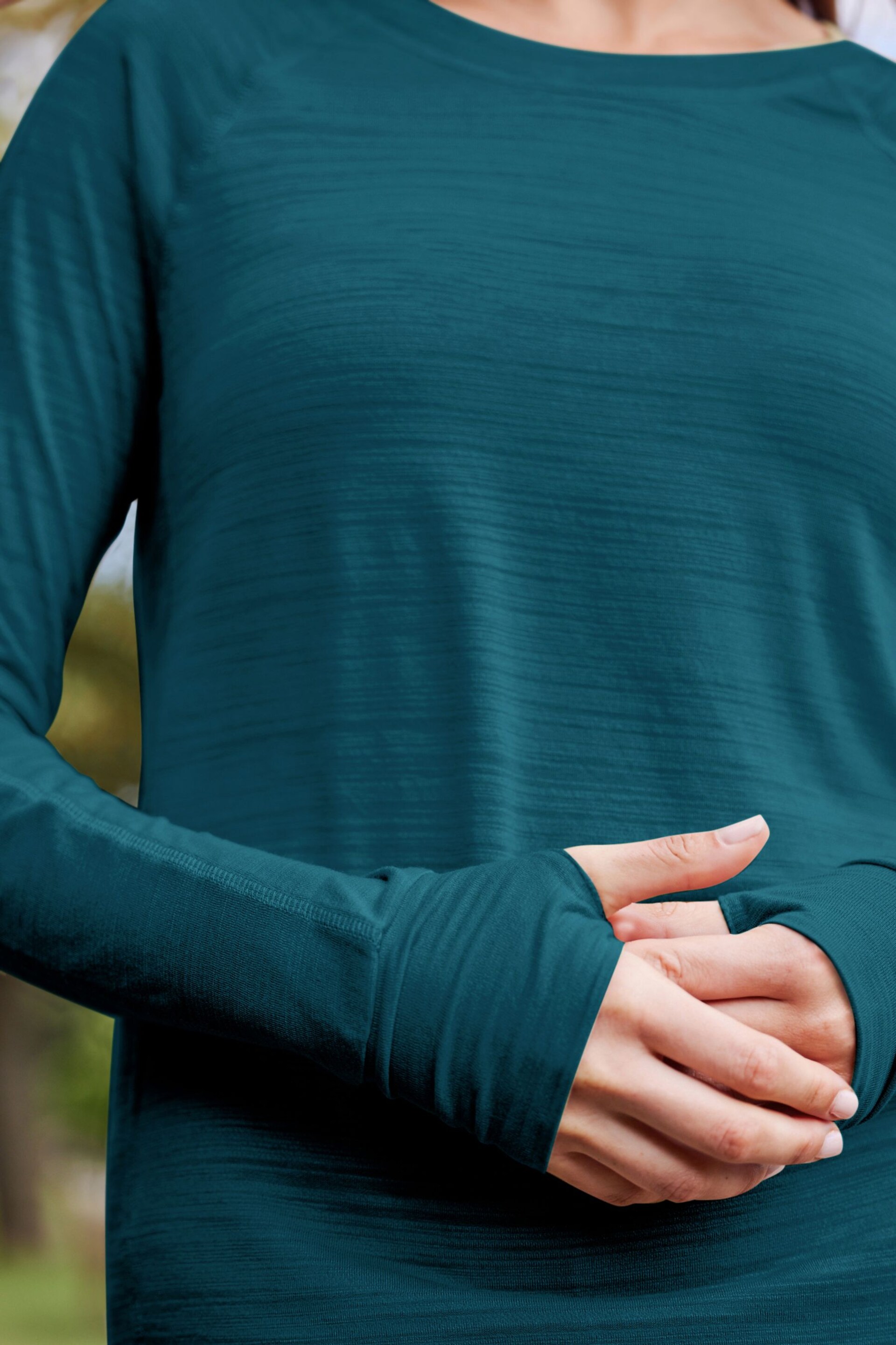 Teal Blue Active Lightweight Stitch Detail Long Sleeve Top - Image 5 of 6