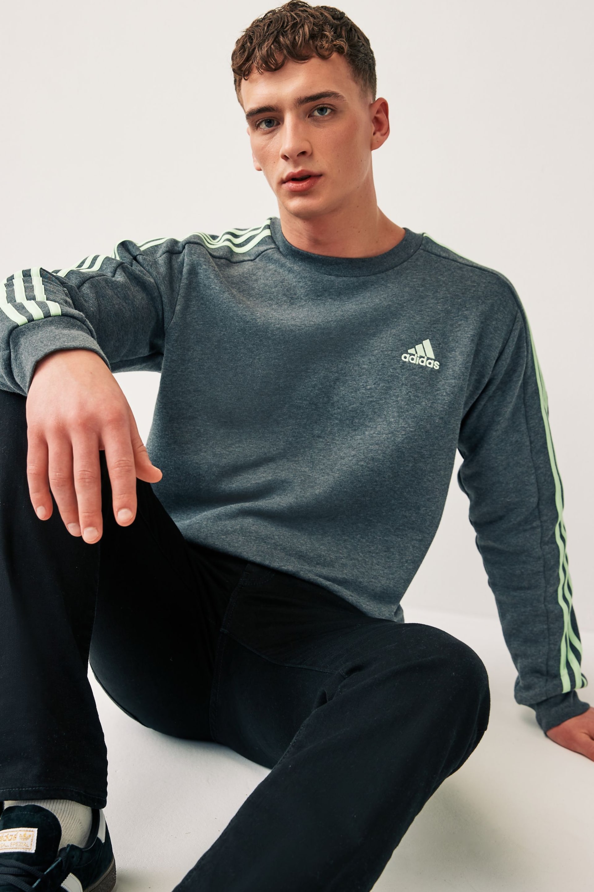 adidas Grey Sportswear Essentials Fleece 3-Stripes Sweatshirt - Image 1 of 6