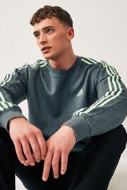 adidas Grey Sportswear Essentials Fleece 3-Stripes Sweatshirt - Image 4 of 6