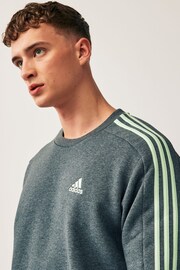 adidas Grey Sportswear Essentials Fleece 3-Stripes Sweatshirt - Image 5 of 6