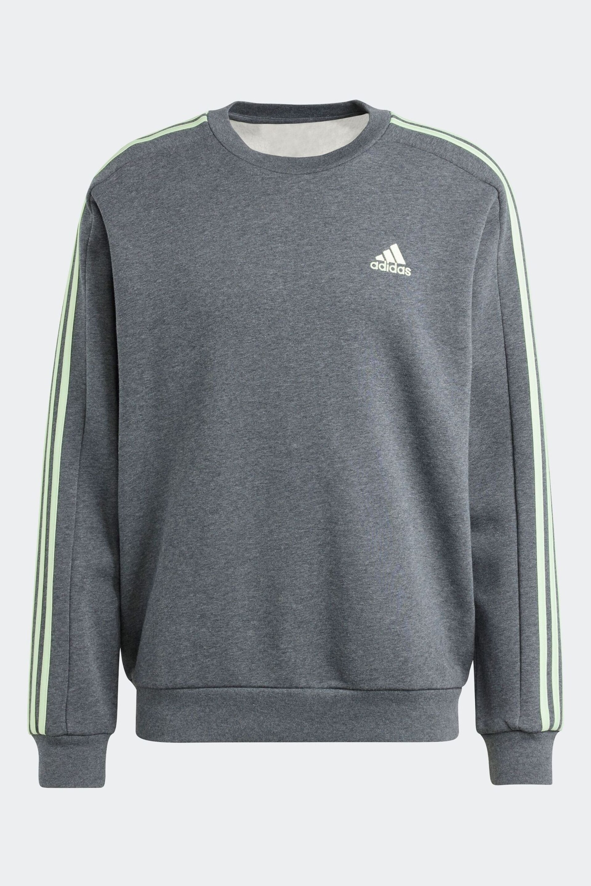 adidas Grey Sportswear Essentials Fleece 3-Stripes Sweatshirt - Image 6 of 6