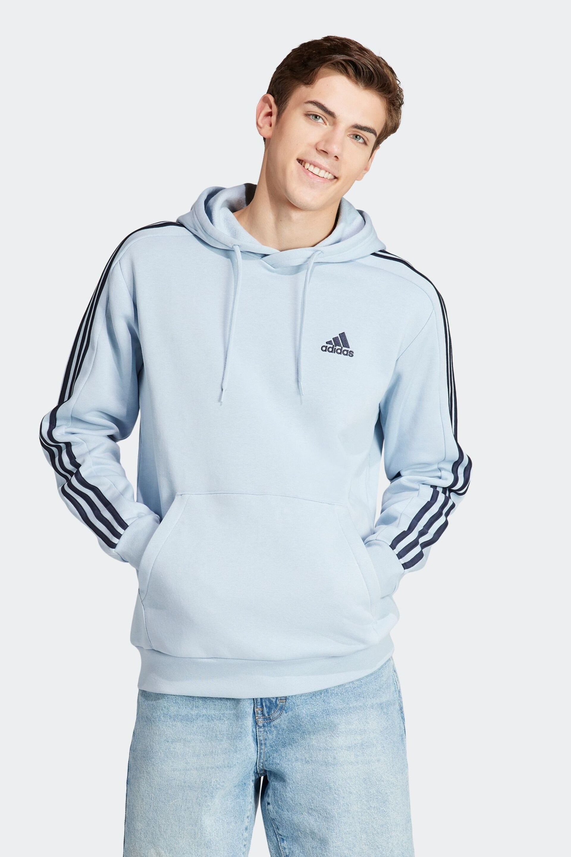 adidas Blue Sportswear Essentials Fleece 3 Stripes Hoodie - Image 1 of 7