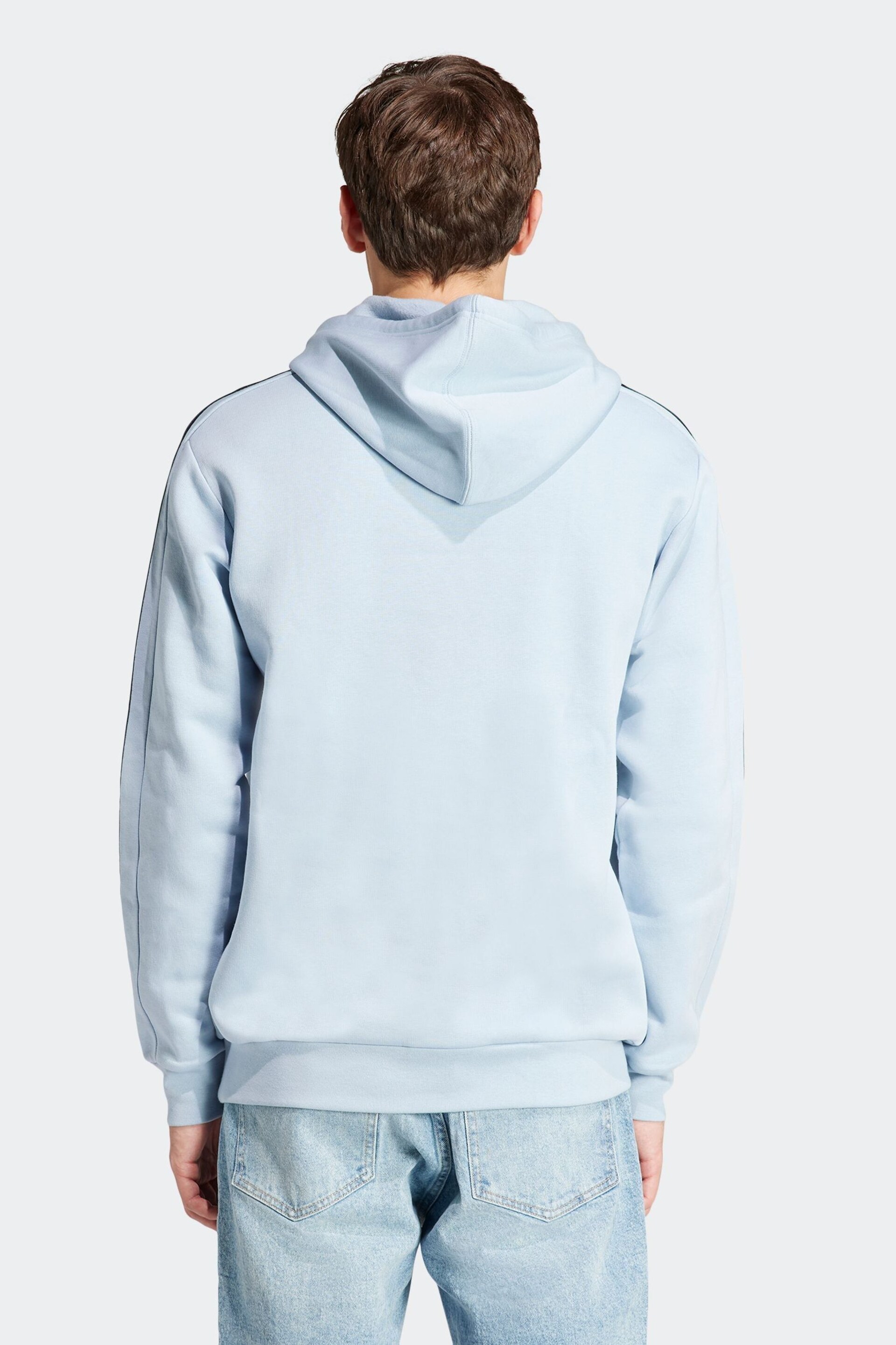 adidas Blue Sportswear Essentials Fleece 3 Stripes Hoodie - Image 2 of 7