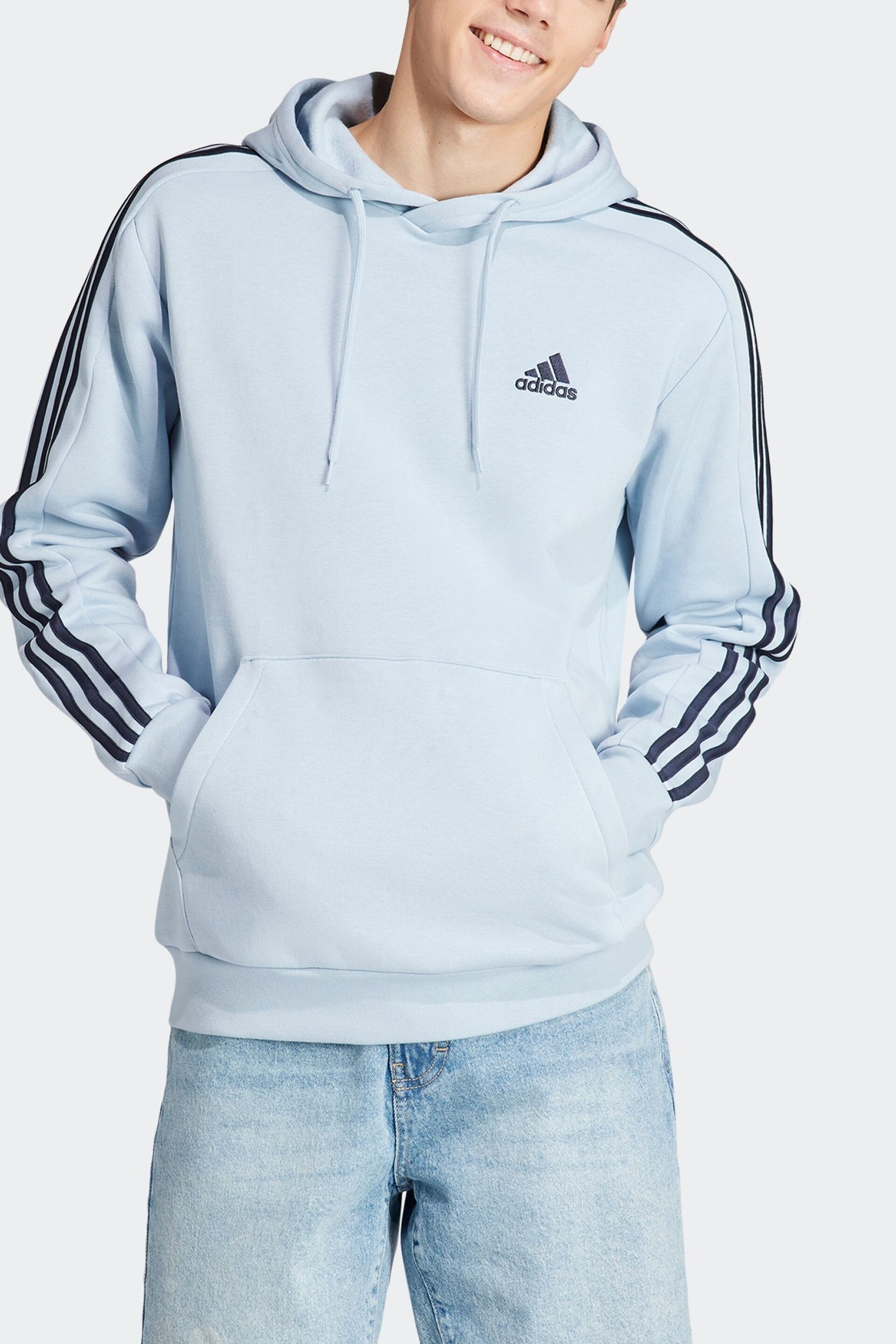 adidas Blue Sportswear Essentials Fleece 3 Stripes Hoodie - Image 3 of 7