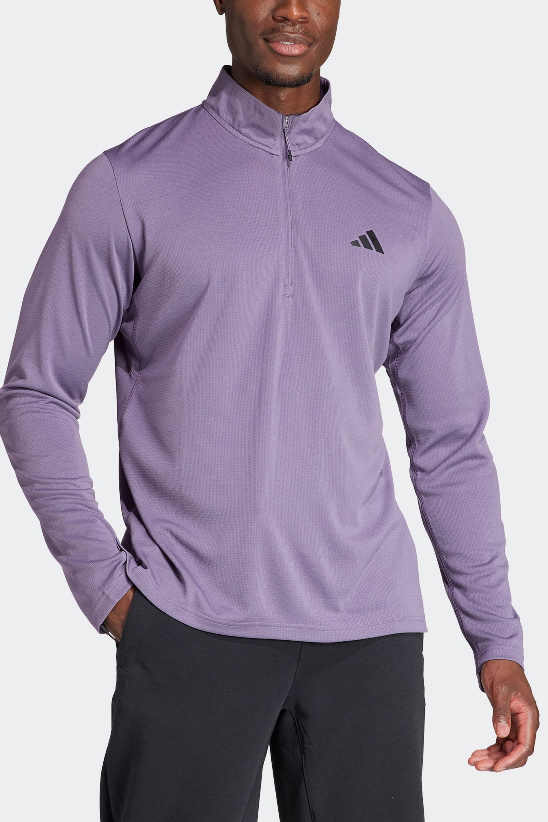 adidas Purple Train Essentials Training 1/4-Zip Long Sleeve Sweatshirt - Image 4 of 7