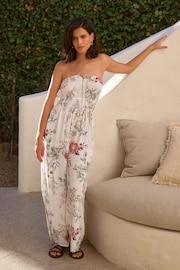 White Floral Bandeau Jumpsuit - Image 1 of 4