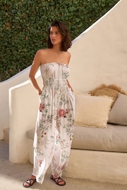 White Floral Bandeau Jumpsuit - Image 2 of 4