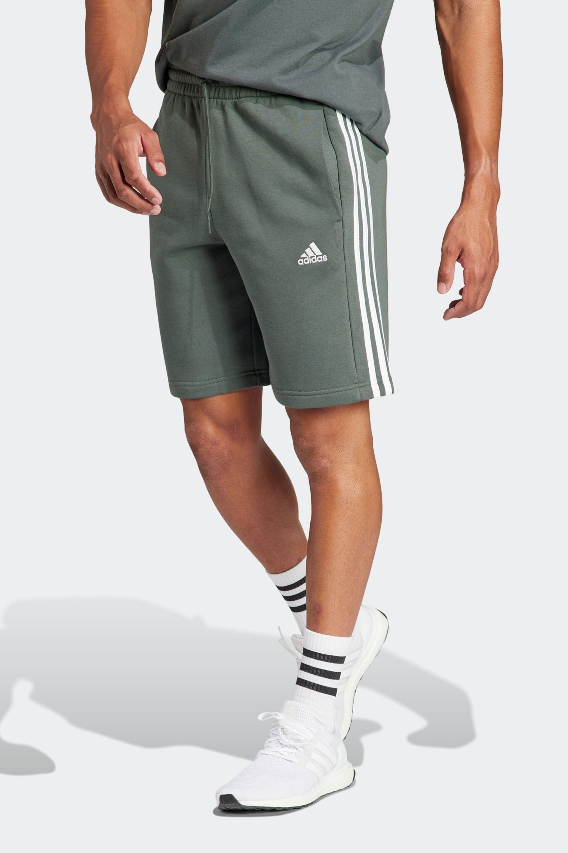 adidas Green Sportswear Essentials Fleece 3 Stripes Shorts - Image 4 of 7