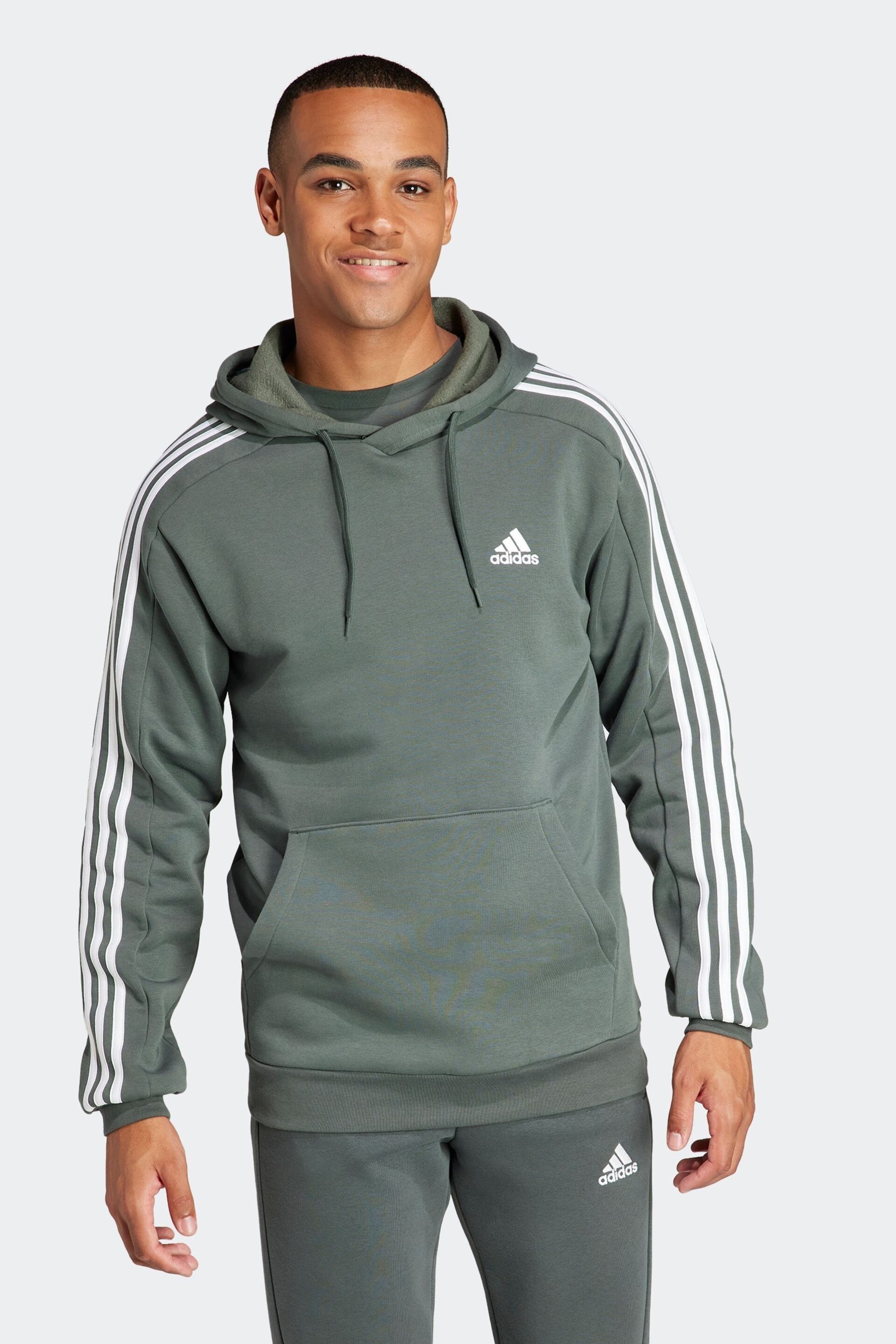 adidas Green Sportswear Essentials Fleece 3 Stripes Hoodie - Image 1 of 7