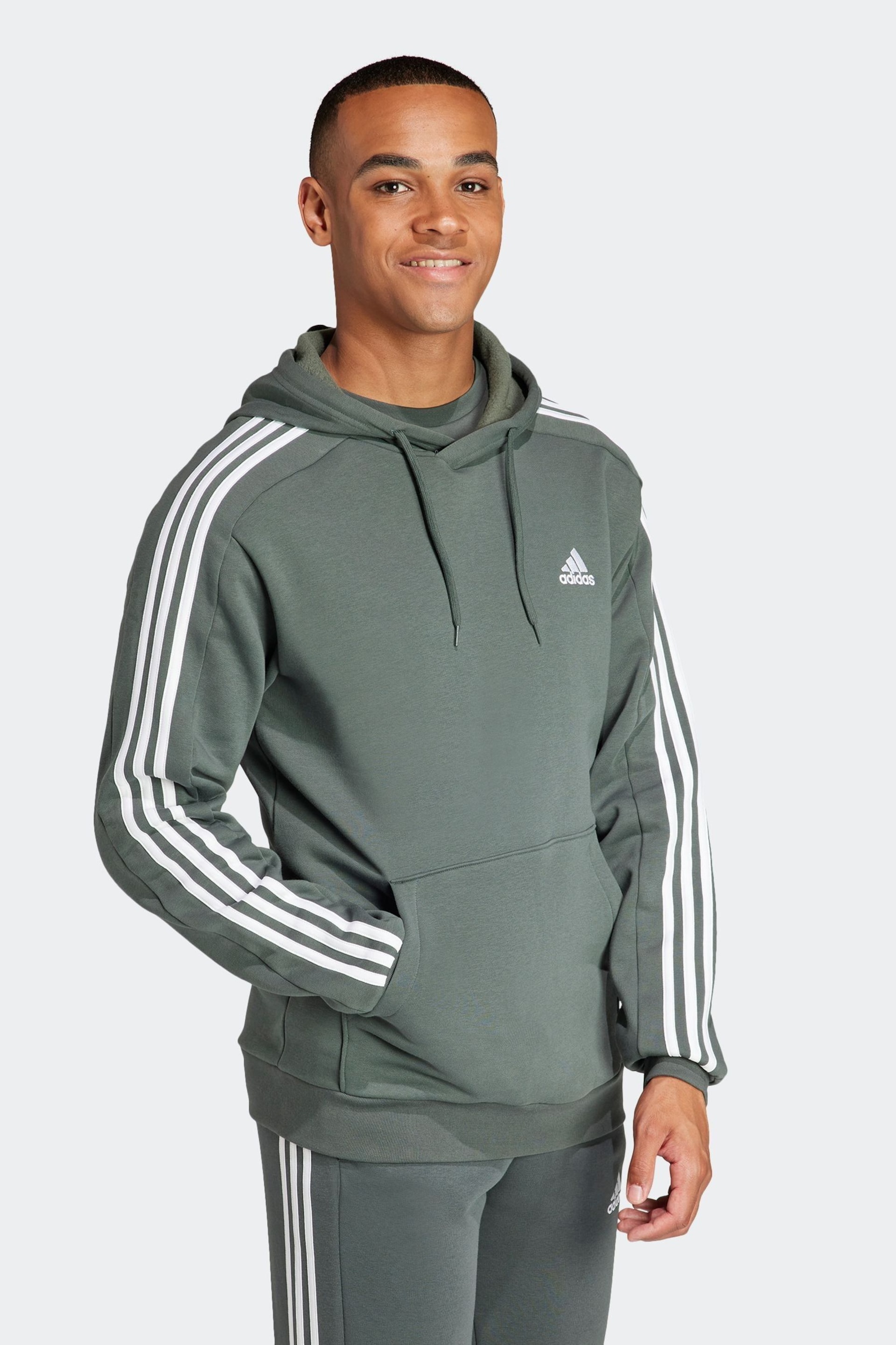 adidas Green Sportswear Essentials Fleece 3 Stripes Hoodie - Image 3 of 7