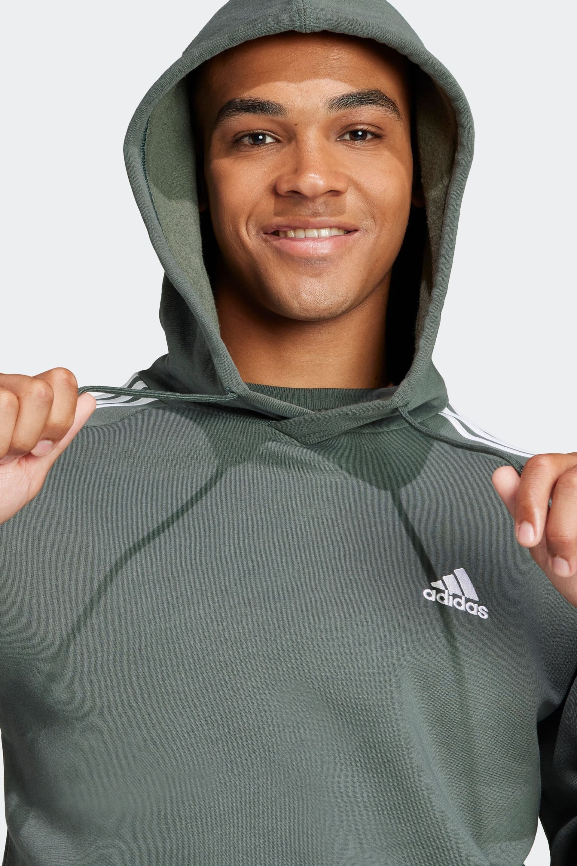 adidas Green Sportswear Essentials Fleece 3 Stripes Hoodie - Image 5 of 7