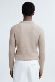 Reiss Oatmeal Melange Laird Atelier Cashmere Ribbed Open-Collar Top - Image 5 of 6